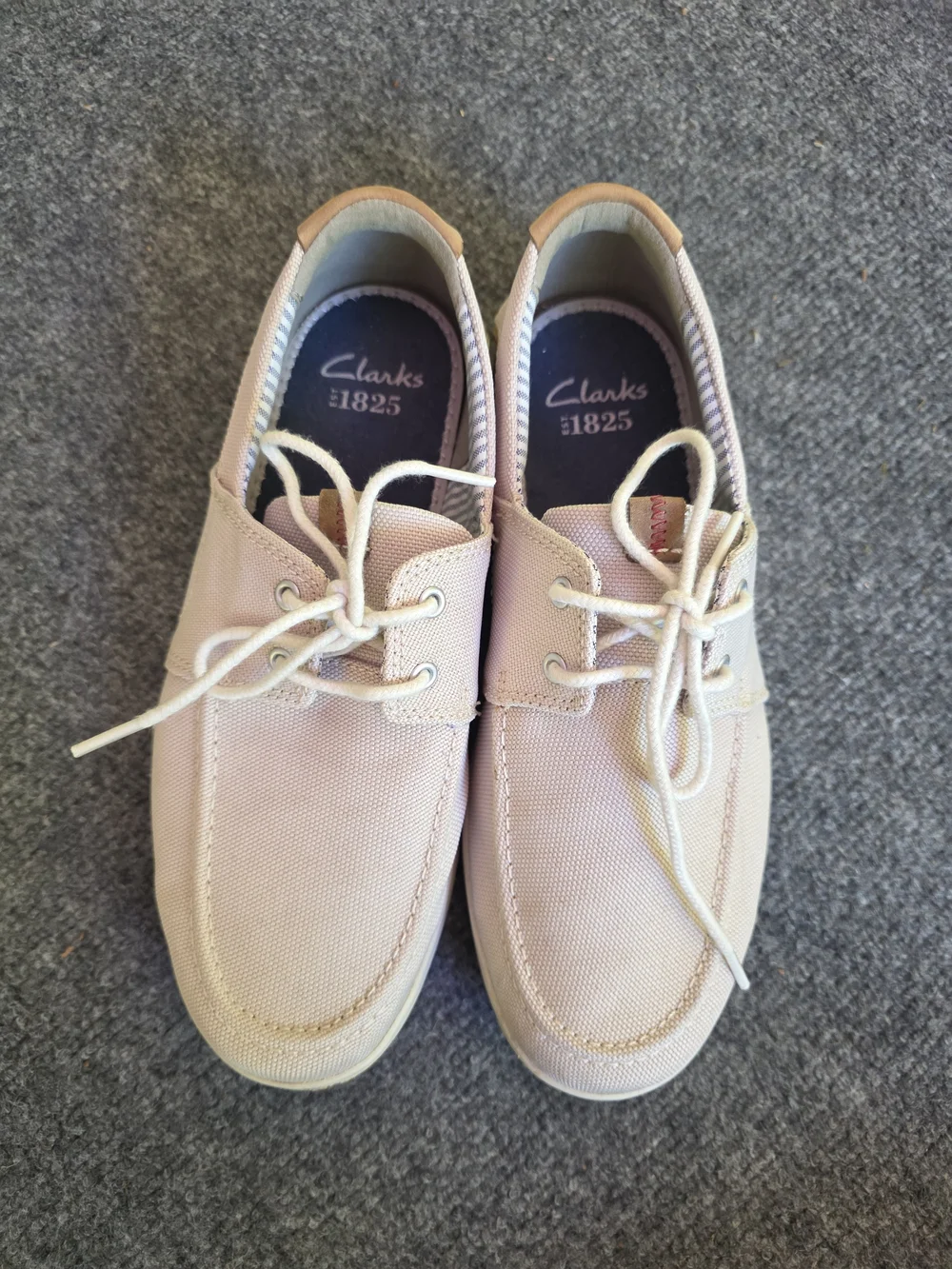 Clarks 1825 Men’s Light Beige Canvas Boat Shoes Loafers Size 7.5 M